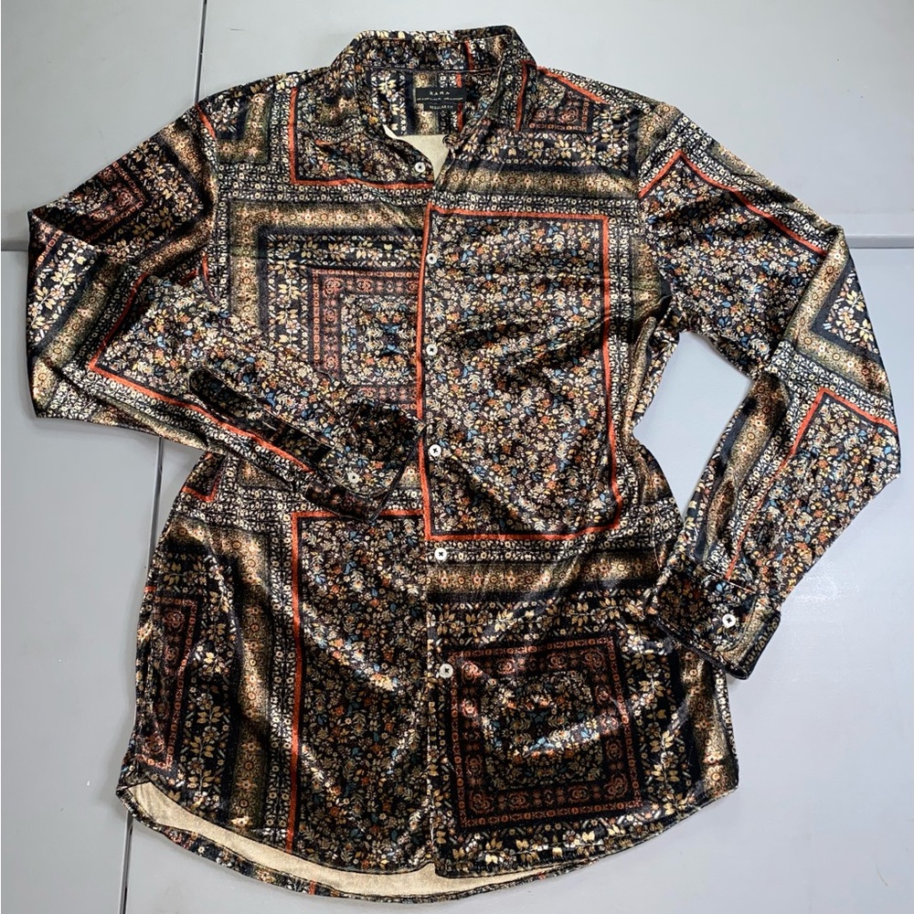 Zara Button Down Velvet Holiday Shirt